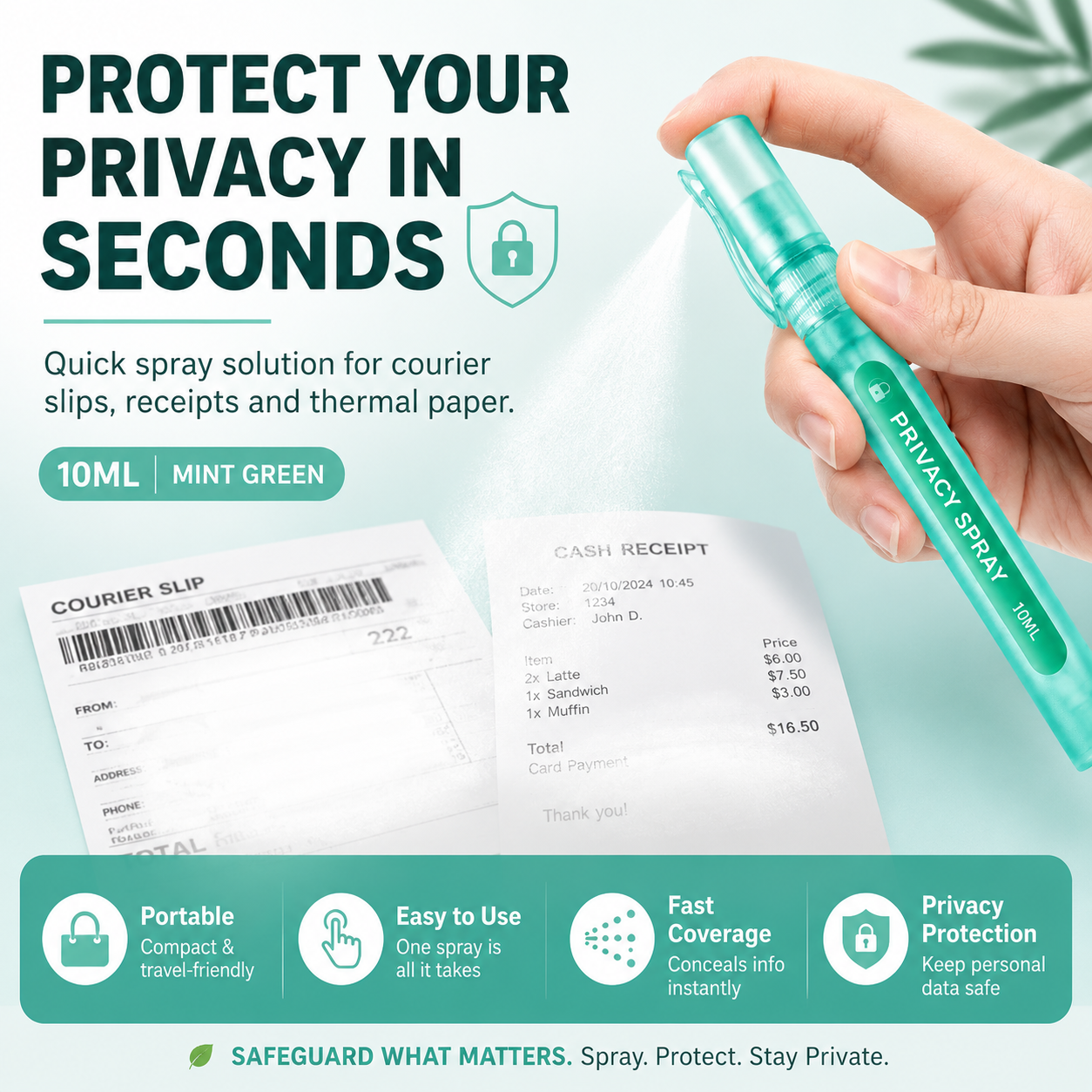 Thermal Paper Spray - Protect Your Privacy - Suitable for Courier Slips, Paper Surfaces, Printer Paper