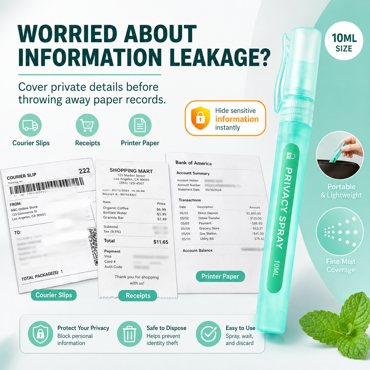 Thermal Paper Spray - Protect Your Privacy - Suitable for Courier Slips, Paper Surfaces, Printer Paper